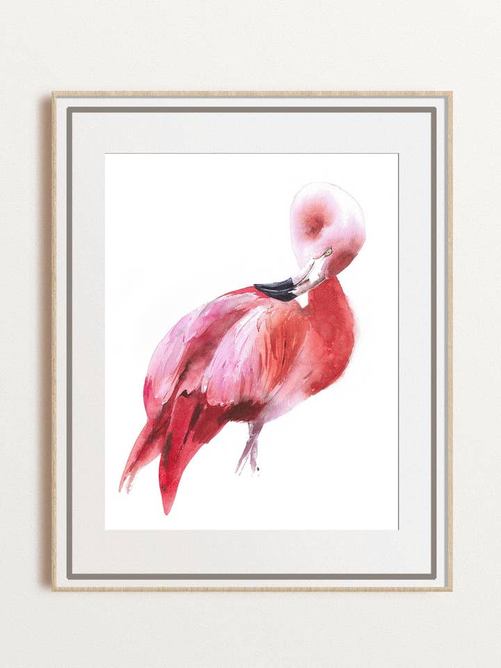 Flamingo Tropical Bird Watercolor Giclee Print, Unframed for wholesale by Yuliasheart