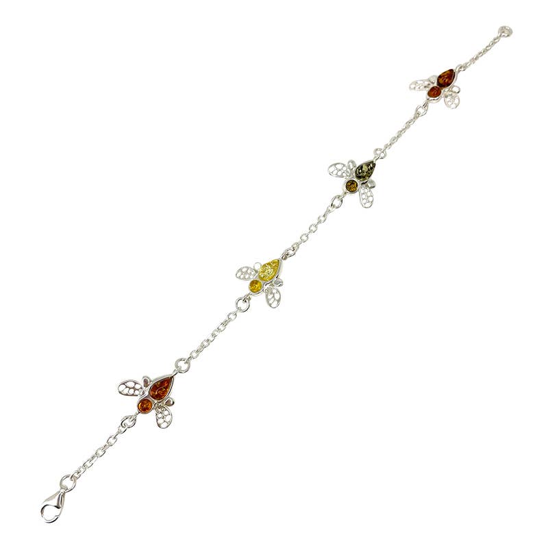Amberman - Vente Bracelets à breloques/pendentifs - Bracelet abeille en argent sterling ambré multicolore1