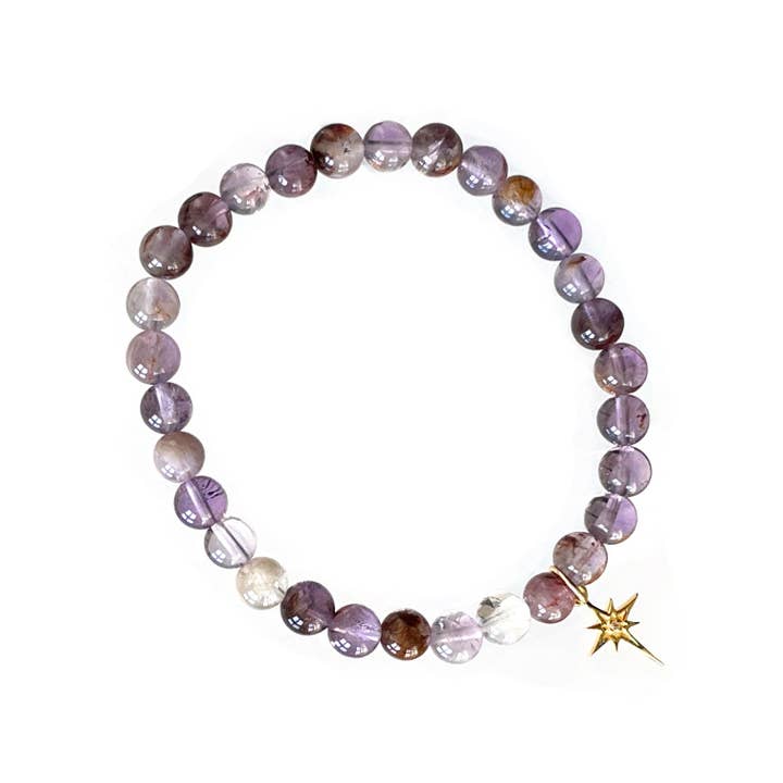 Bracelet extensible en quartz Phantom violet avec breloque en étoile et diamant pour la vente par Songlines by Jewel