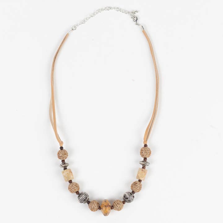 Ten Thousand Villages - Wholesale Beaded/Pearl Necklace - *Shaalee Stone Bead & Leather Necklace