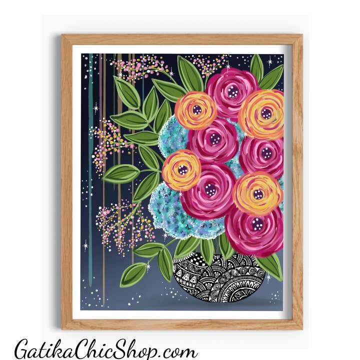 Blossom Floral Pot, Spring Wall Art for wholesale by GatikaChicShop