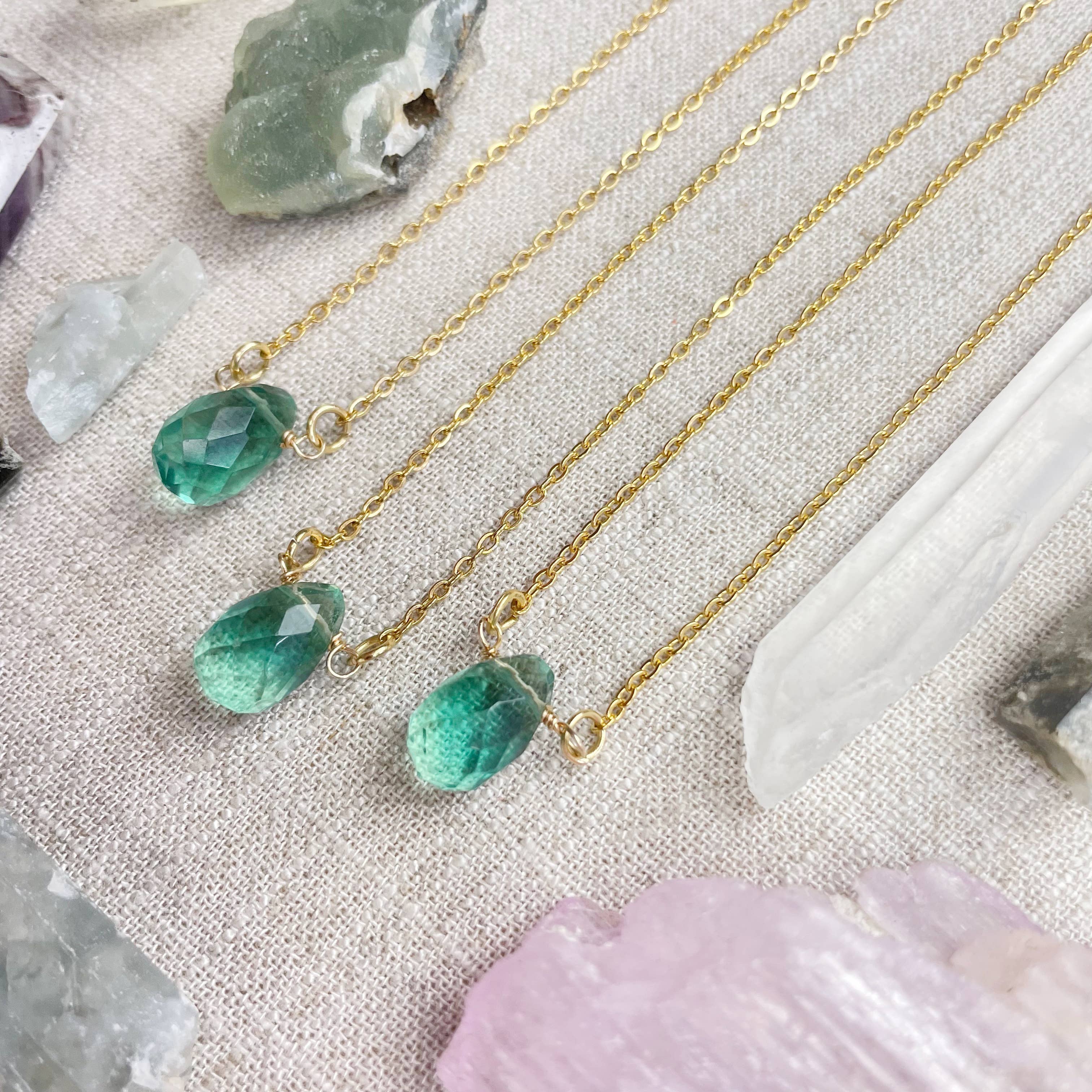 Ewelina Pas Jewelry - Wholesale Pendant/Charm Necklace - Green Fluorite Faceted Briolle Drop Delicate Necklace5