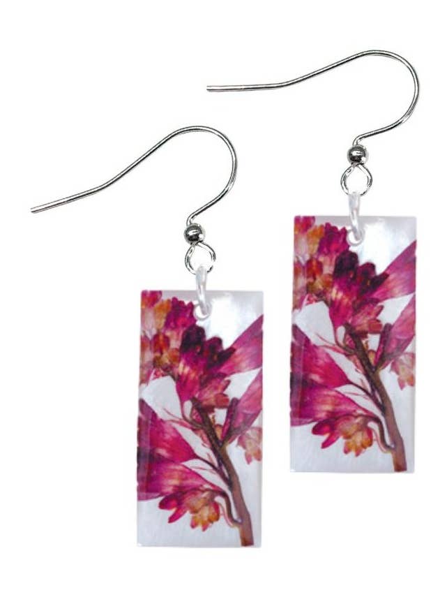 Coral Bell On Shell Medium Rectangle Earrings for wholesale by Shari Dixon