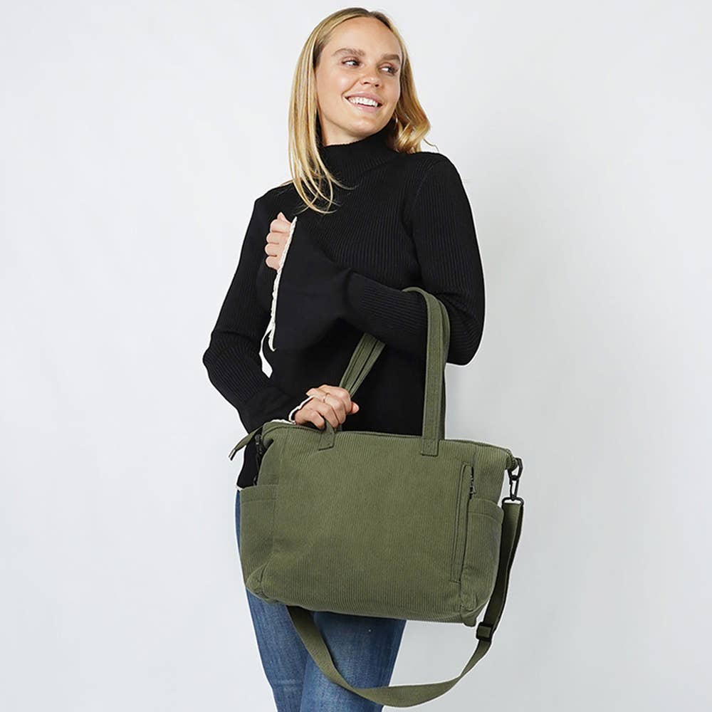 Sensibling Corp. - Wholesale Tote Bag - Women's - Multi Pocket Corduroy Tote Bag7