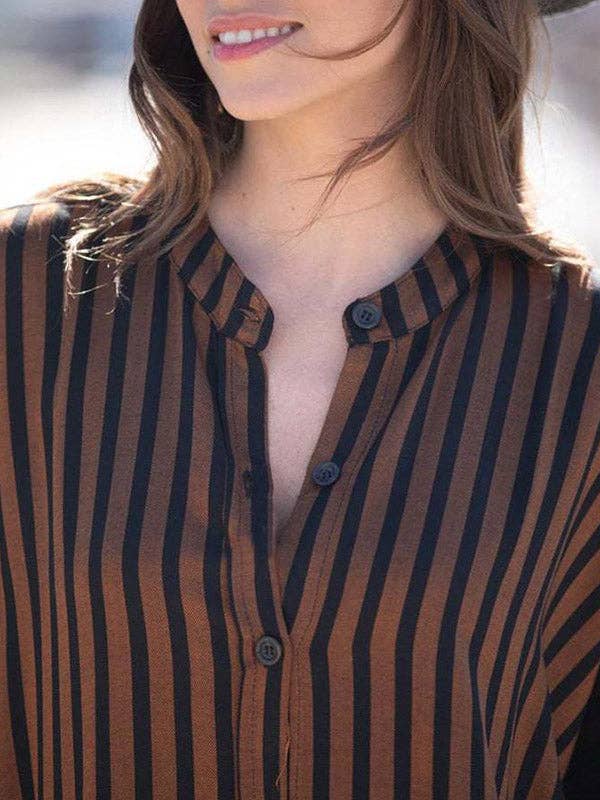 Sheer Trend - Wholesale Dress - Women's - Batwing Sleeves Half Sleeves Buttoned Pockets Striped Round-Neck Beach Cover-Up Maxi Dresses13