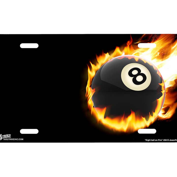 "Eight Ball on Fire" - Decorative License Plate for wholesale by Airstrike