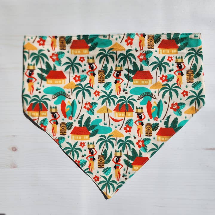 GigiWhy Reversible Pet Scrunch Bandana- Teal Tiki Bar for wholesale by IwaWhy