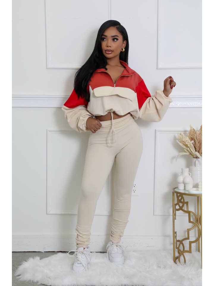 5besties inc - Wholesale Top & Pant Set (NOT Loungewear) - Women's - COLOR BLOCK WINDBREAKER AND LEGGINGS SET