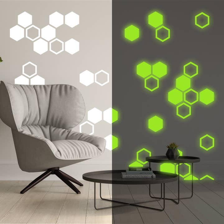 50x Glow In Dark Honeycomb Wall Decals Decor - Nigh Light Geometric Hexagon Stickers for wholesale by Decords