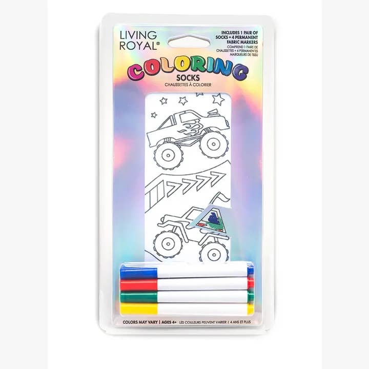 Living Royal - Wholesale DIY Craft Kit - Kids - Ankle Socks - DIY Coloring Kit - Monster Truck Mania