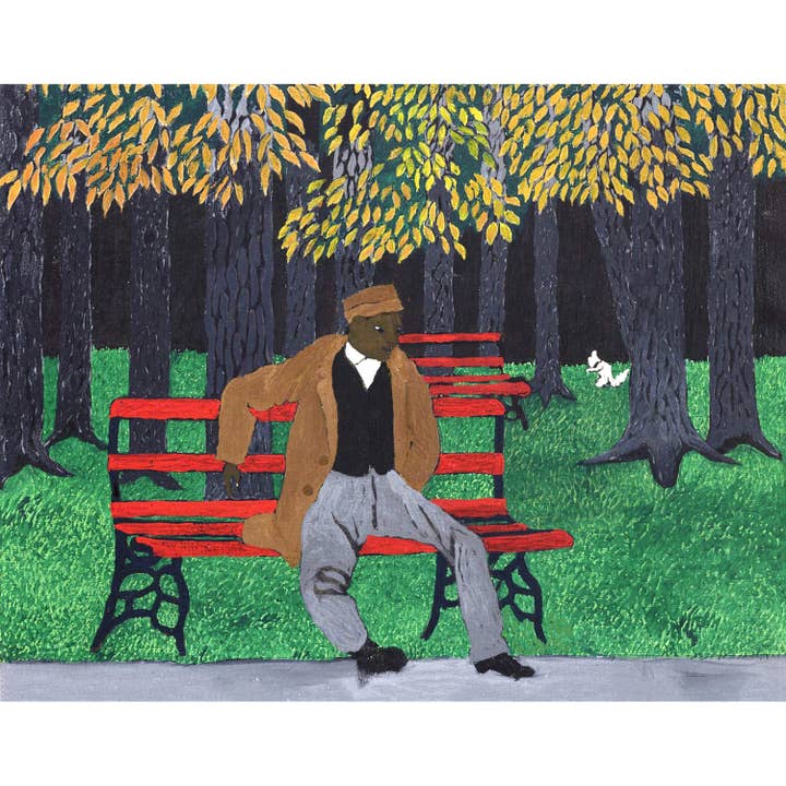 Rock Paper Scissors Wall Art - Wholesale Art Print - Man on a park bench | White squirrel | American folk art | Horace Pippin | Black Americana art | African American artist | Outsider wall art