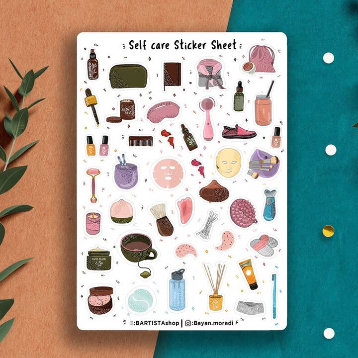 Makeup Sticker sheet, Self-care Beauty stickers, Journal for wholesale by Bartista