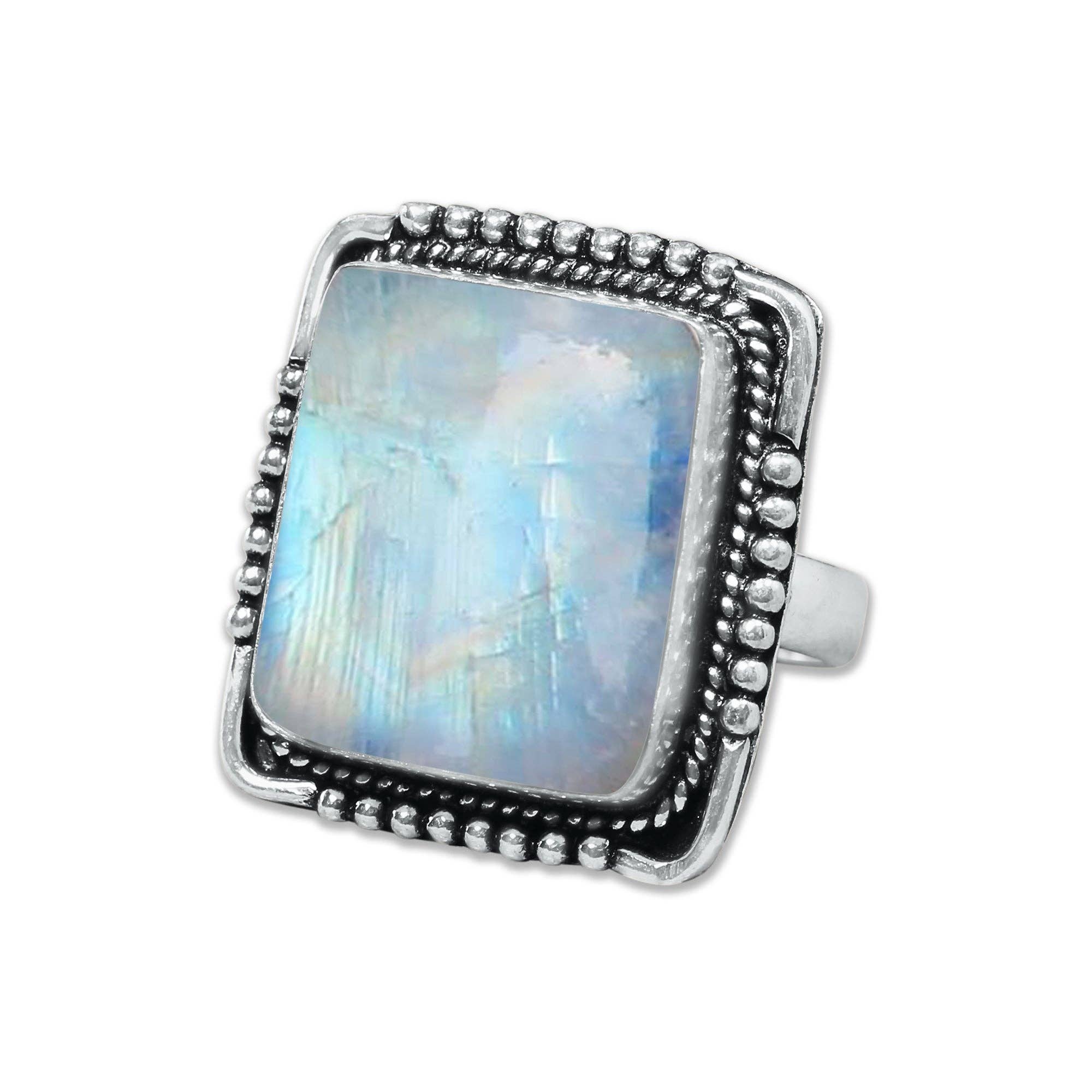 Handmade Jewels - Wholesale Cocktail/Statement Ring - Rainbow Moonstone AAA Rings – Silver-Plated, Handmade, Shimmering Blue (Made to Order)7