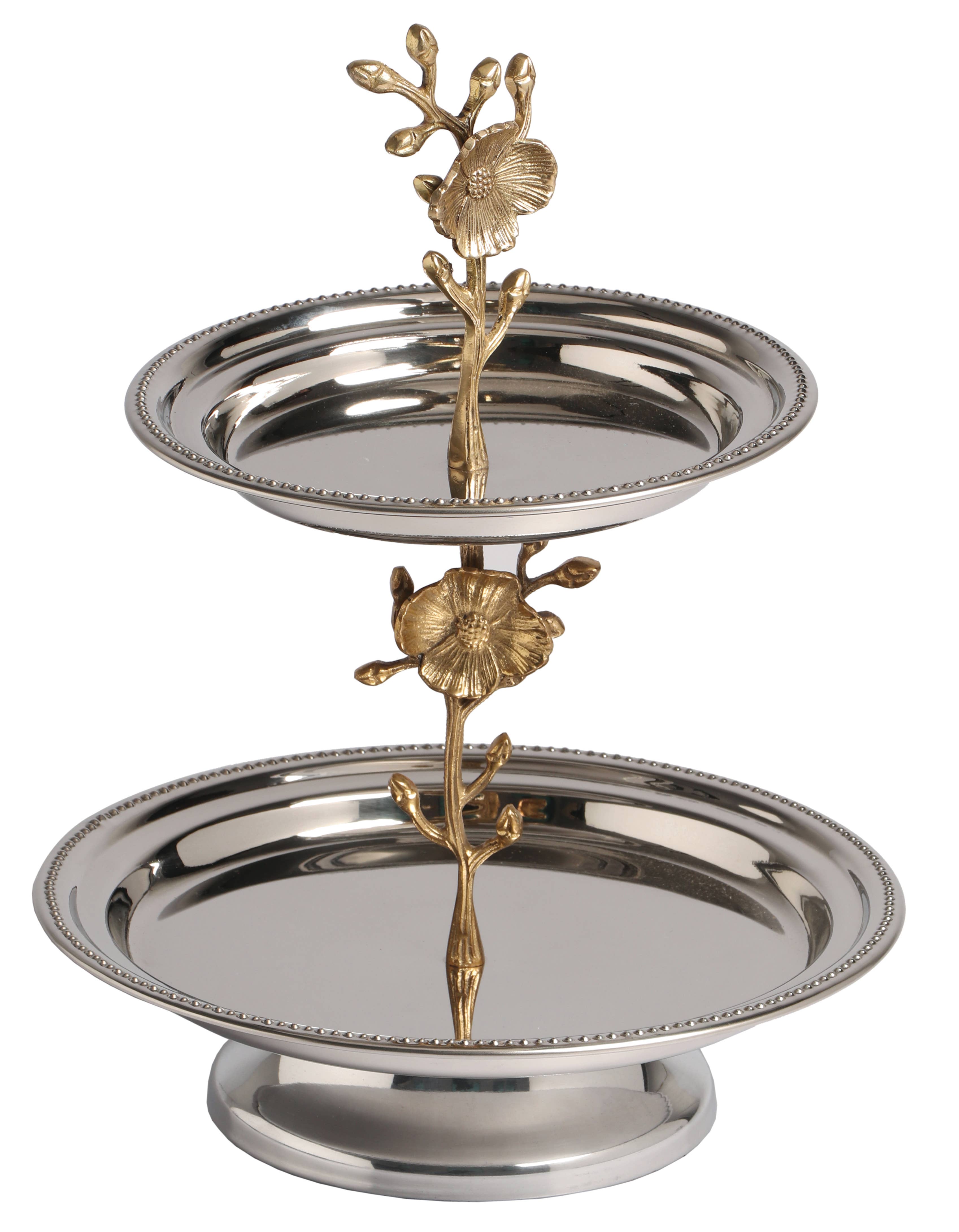 India Handicrafts Inc - Wholesale Cake Stand - Brass 2-Tier Stand