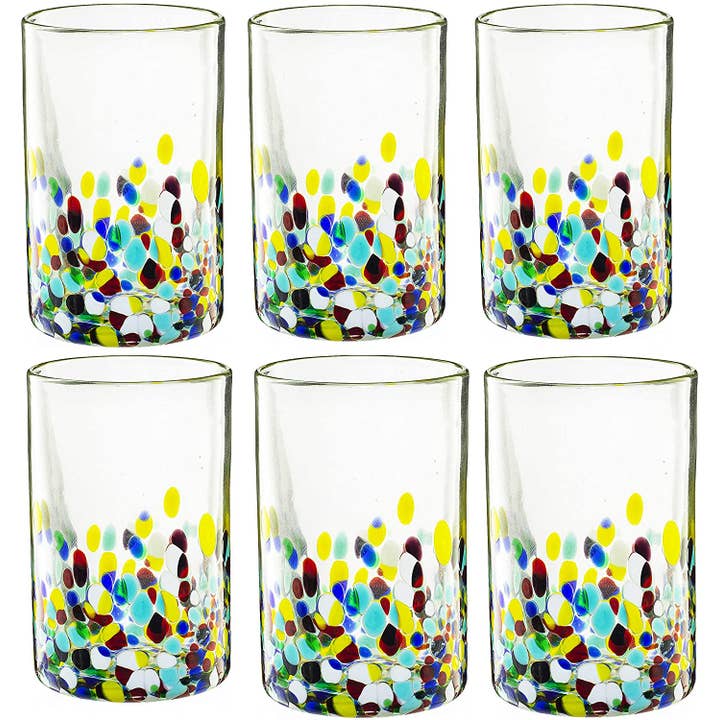 The Wine Savant / Khen Glassware - Wholesale Drinking Glass/Cup - Mexican Glasses & Pitcher Set - Confetti Design