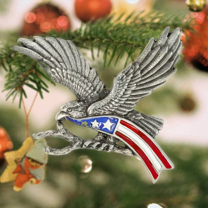 Gloria Duchin - Wholesale Ornament - Bald Eagle & American Flag Pewter Ornament3