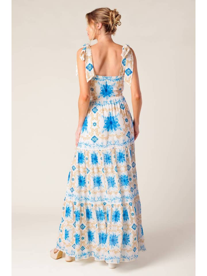 A printed woven maxi dress - ID22141 IVORY BLUE for wholesale on Faire
