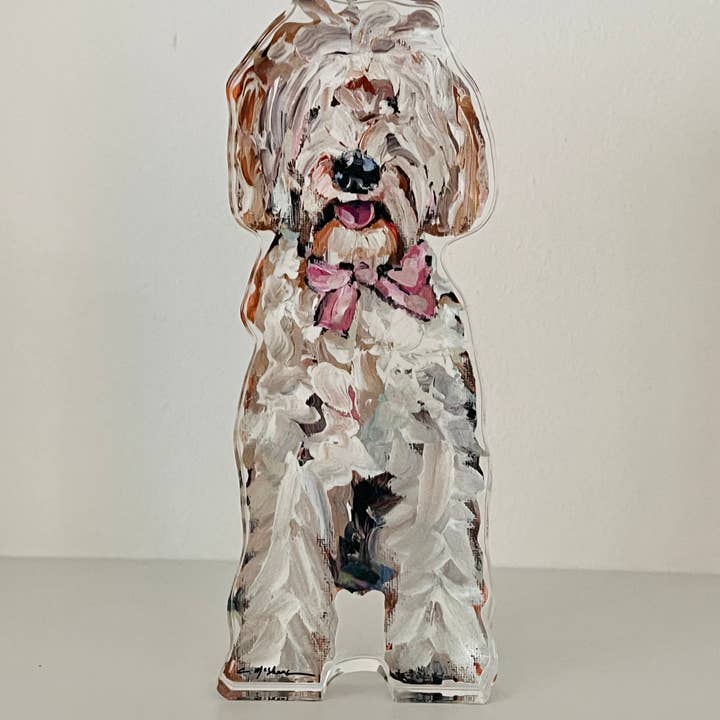 Chelsea McShane Art - Wholesale Decorative Tabletop Object - "Doodle Pink Bow" acrylic shelfie