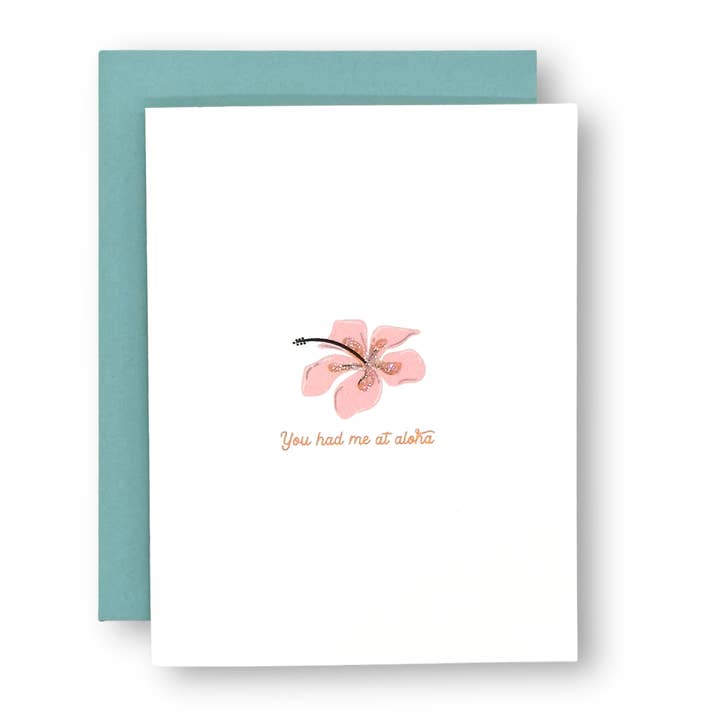 YOU HAD ME AT ALOHA - Carte de vœux à paillettes à la main pour la vente par Seaside + Sunshine Greetings