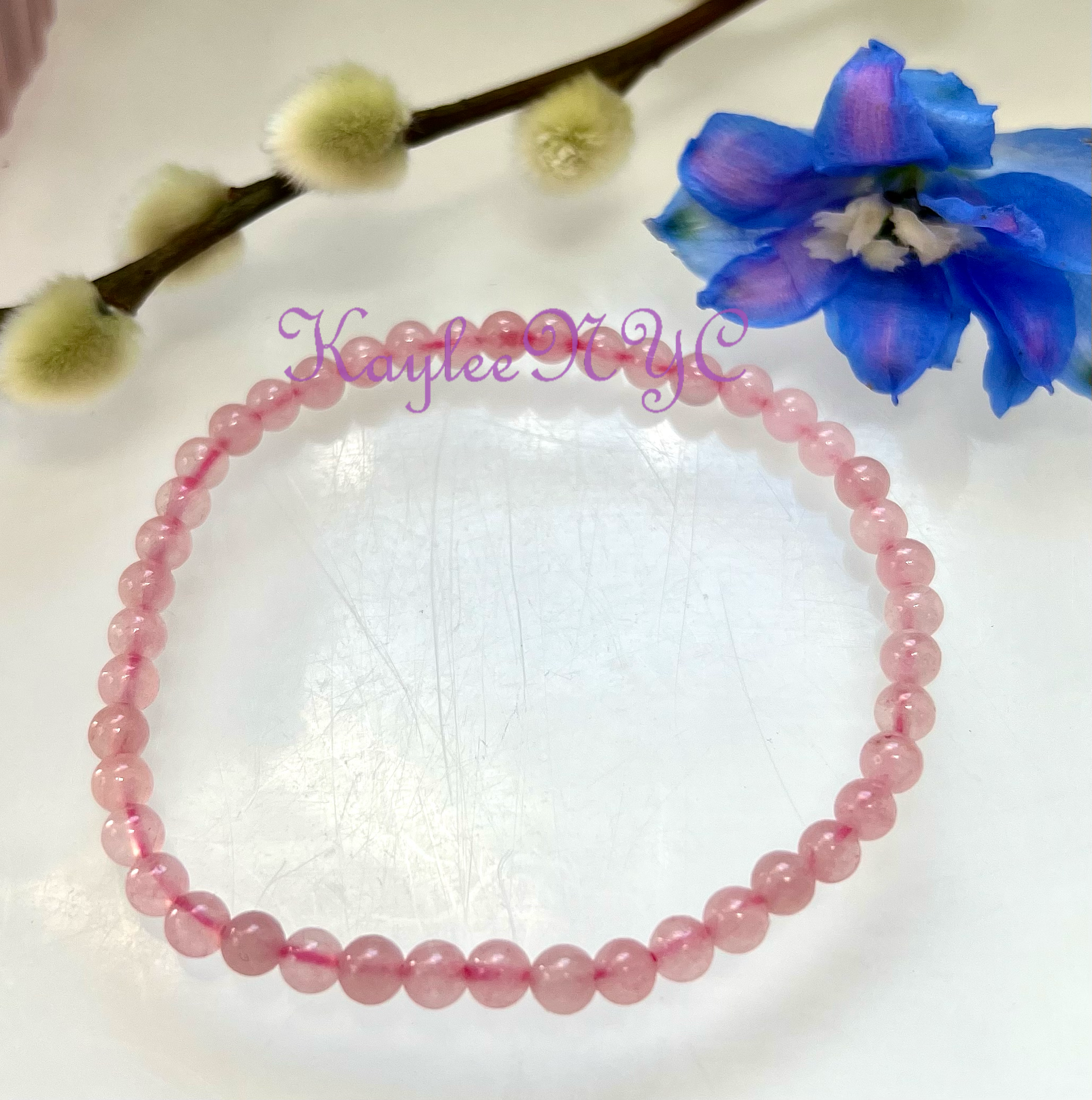 KayleeNYC - Wholesale Beaded Bracelet - Natural Rose Quartz 4mm 7.5” Crystal Stretch Bracelet3