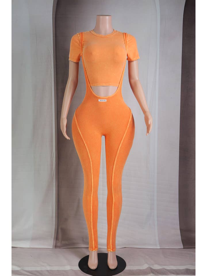 Dalia Studio - Wholesale Top & Pant Set (NOT Loungewear) - Women's - MINERAL WASH LABEL DETAIL BABY TEE & SUSPENDER SET