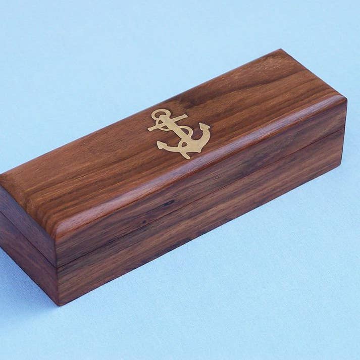 Hampton Nautical - Wholesale Decorative Tabletop Object - Antique Copper Boatswain (Bosun) Whistle 5" w/ Rosewood Box
