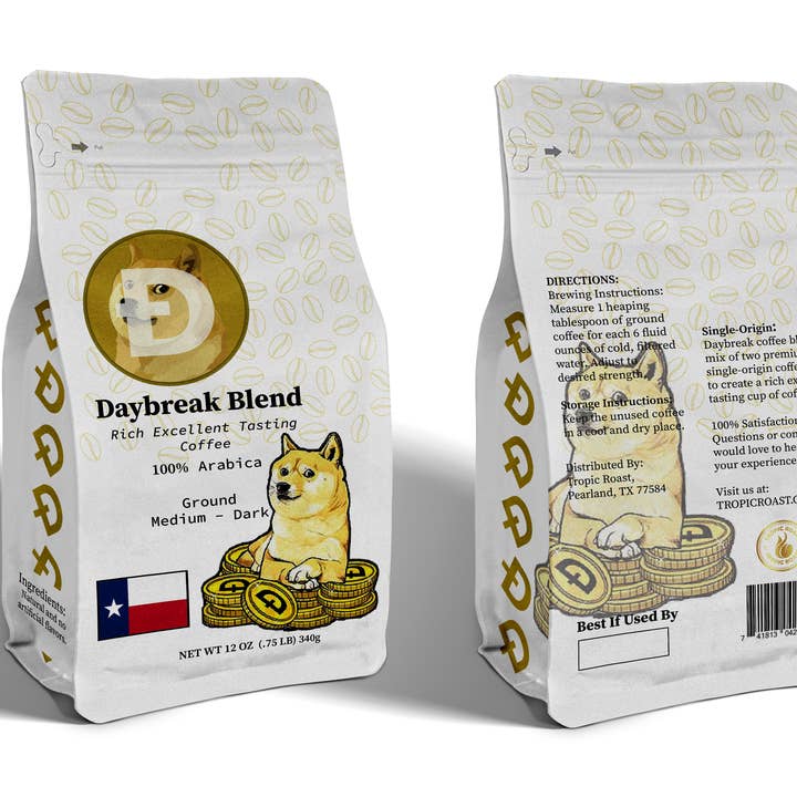 Daybreak Blend Coffee 100% Arabica Medium-Dark, Ground, Net WT 12 OZ (.75 LB) for wholesale by Tropic Roast