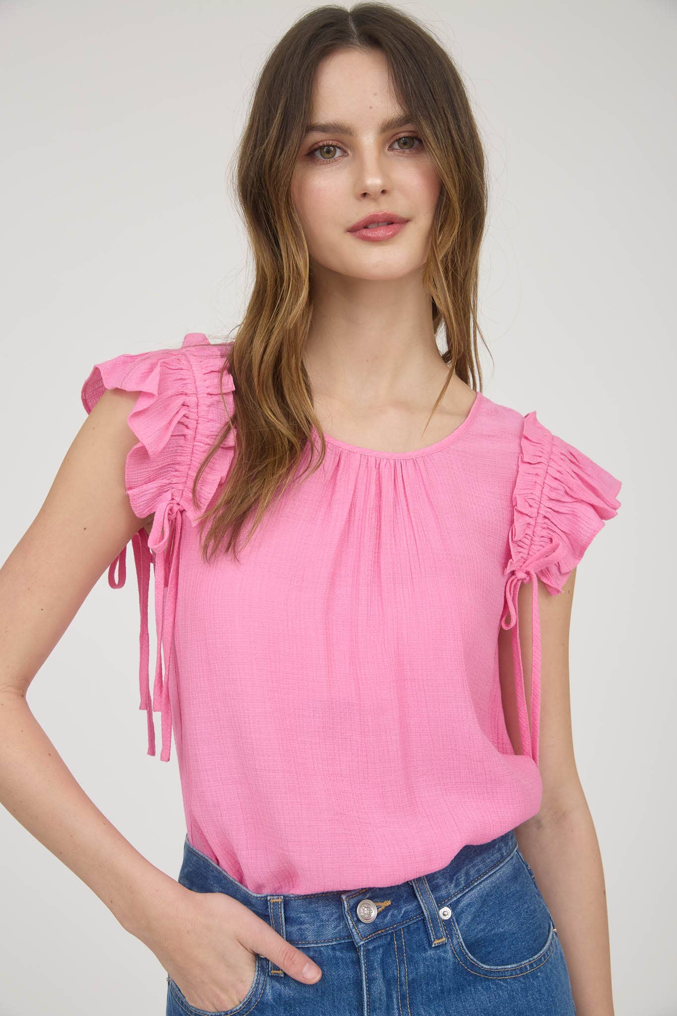 MINE - Wholesale Blouse - Women's - RUFFLE DETAIL DRAWSTRING DETAIL BLOUSE10