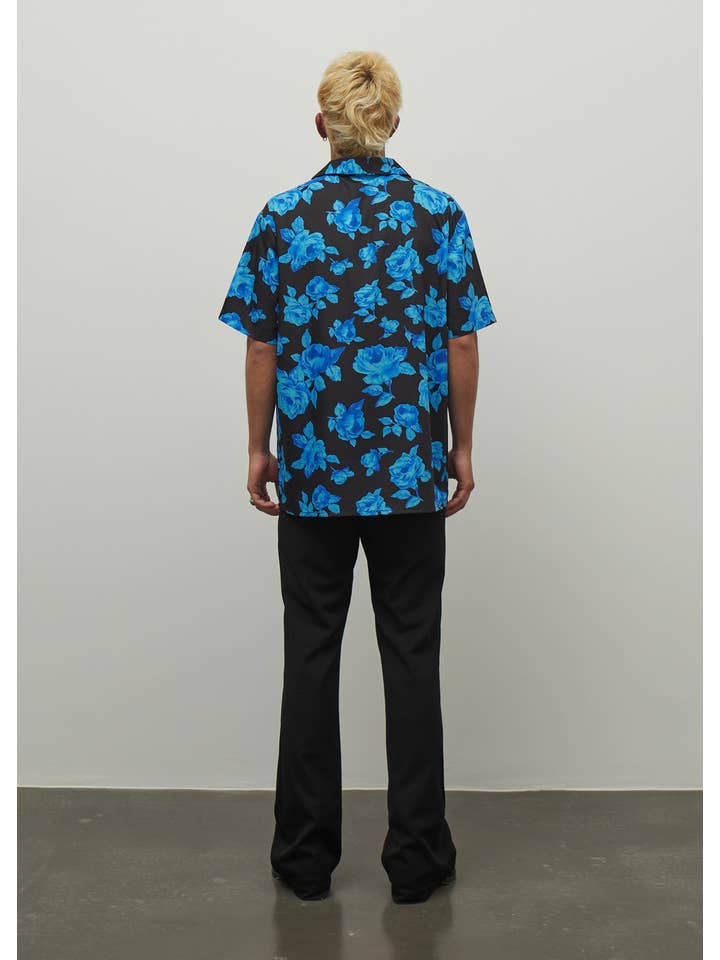 floralblue Short Sleeve Shirt in Blue Floral Print for wholesale on Faire2