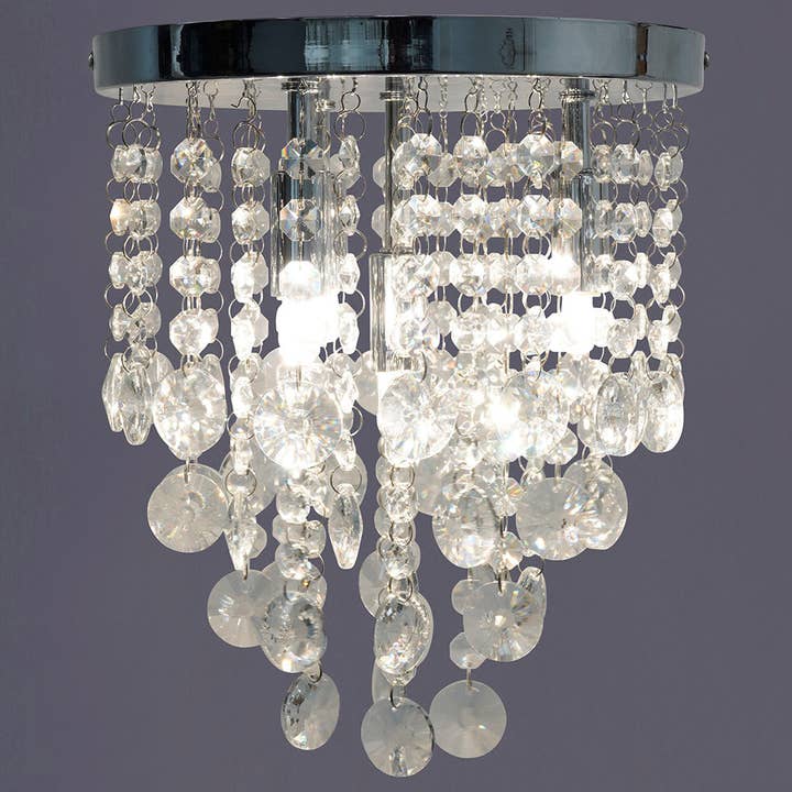 Coronia Tiered Glass Droplets Chandelier, Polished Silver for wholesale by K LIVING