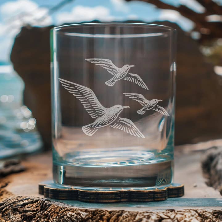 Flying Seagulls Drinking Glasses for wholesale by Benoit's Design Co.