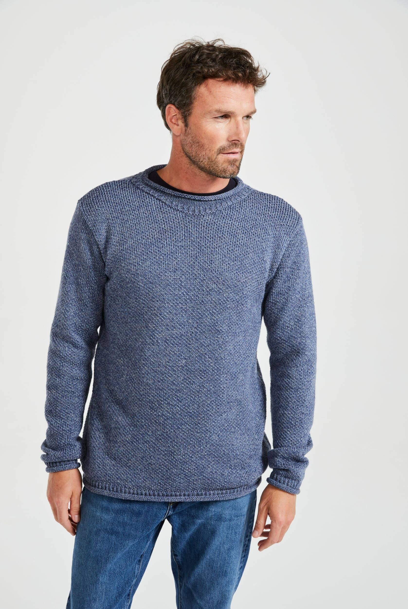 Aran Woollen Mills - Vendita all'ingrosso Maglione tricot - Uomo - Maglione a Collo Alto Moycullen - Denim2