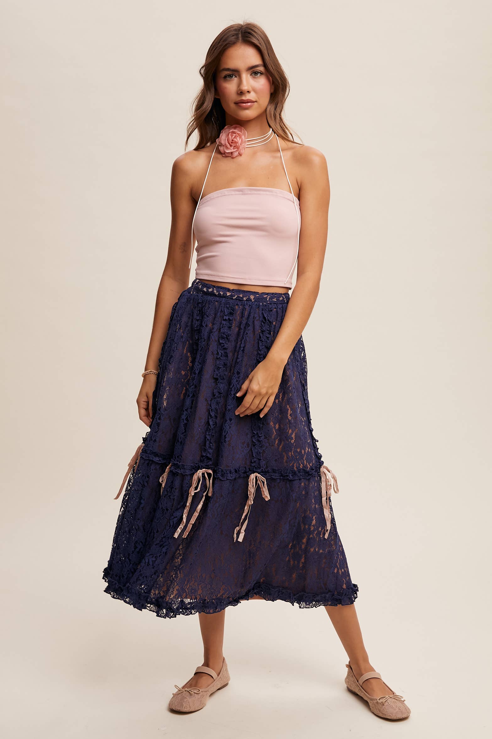 Listicle – wholesale Skirt – Women’s – Lace Midi Skirt with Ribbon Details8