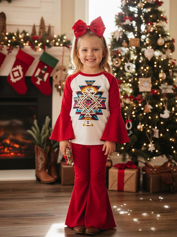 DLH0913-14 Aztec prints raglan sleeve top pant girls sets for wholesale by luluclothes