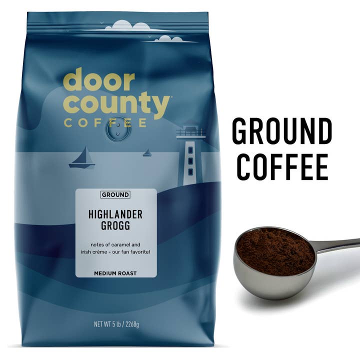 £highlander Grogg Aromatisierter gemahlener Kaffee, mittelgroße Röstung für den Großhandel von Door County Coffee