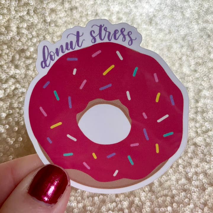 Donut Stress Sticker | Pink Donut Sticker Pun for wholesale by ECLetters