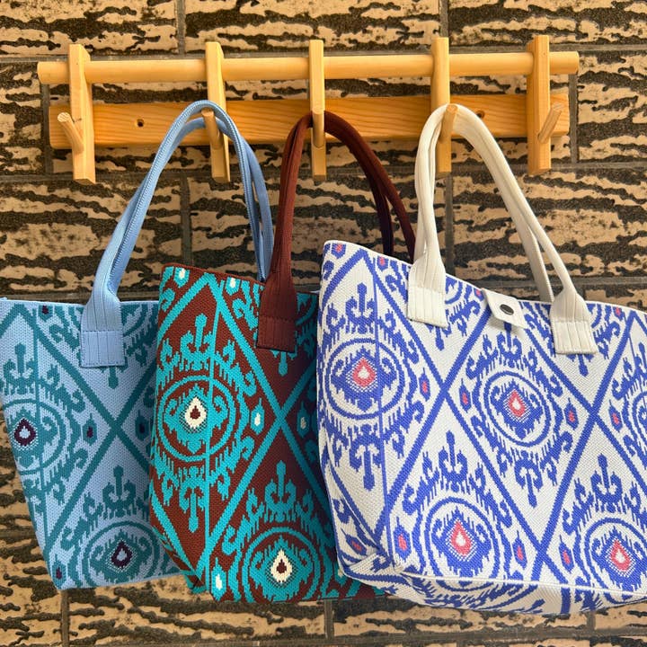 Ikat-Inspired Pattern Knit Tote for wholesale by SueSilkHK