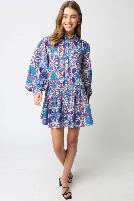 Creme-Lila Rio Mar Puffärmel-Kleid für den Großhandel auf Faire4