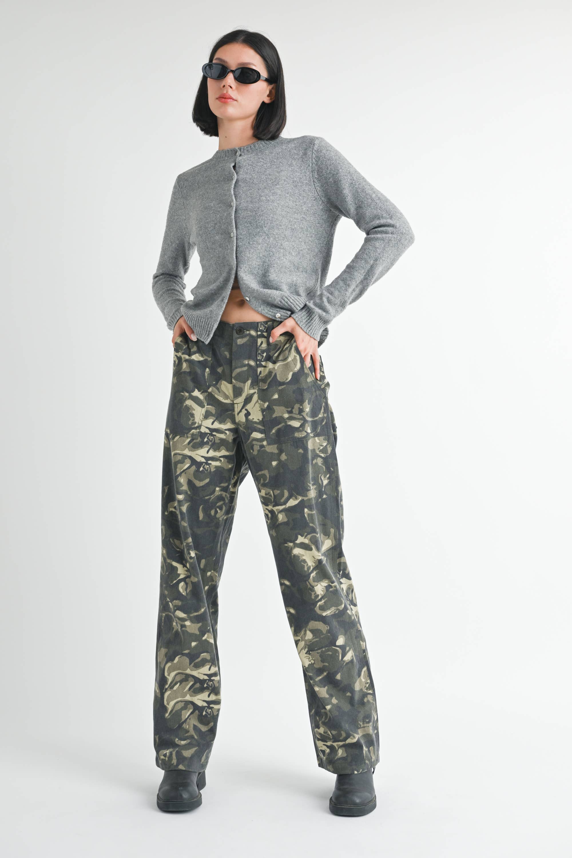 VINTAGE CAMO STRAIGHT LEG PANTS WITH POCKETS for wholesale on Faire3