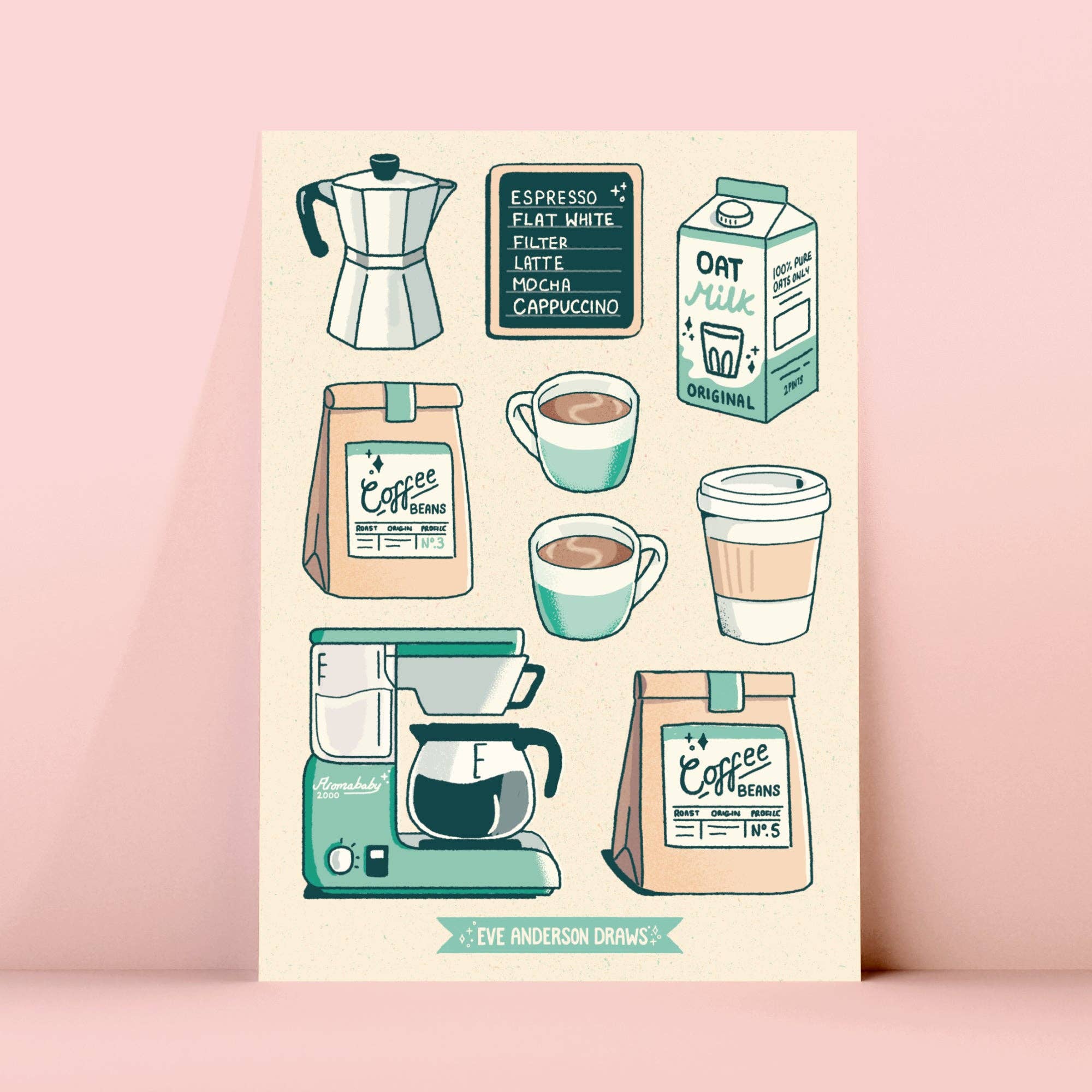 Eve Anderson Draws - Wholesale Sticker - Coffee Sticker Sheet - A6