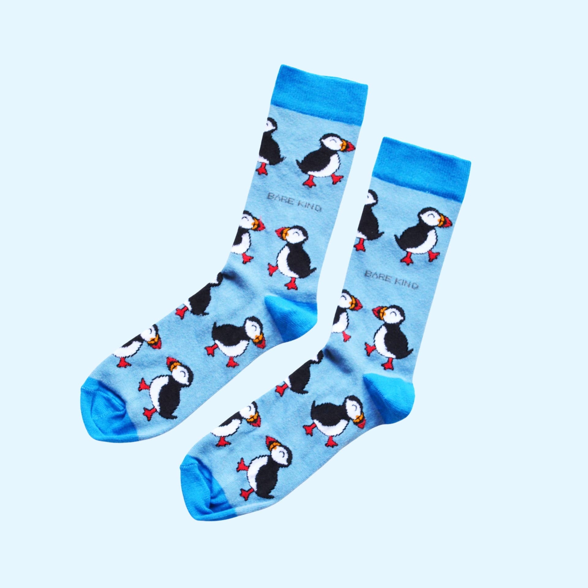Bare Kind Socks – Meias - Unissexo por atacado – Meias Puffin de Bambu em Azul Claro