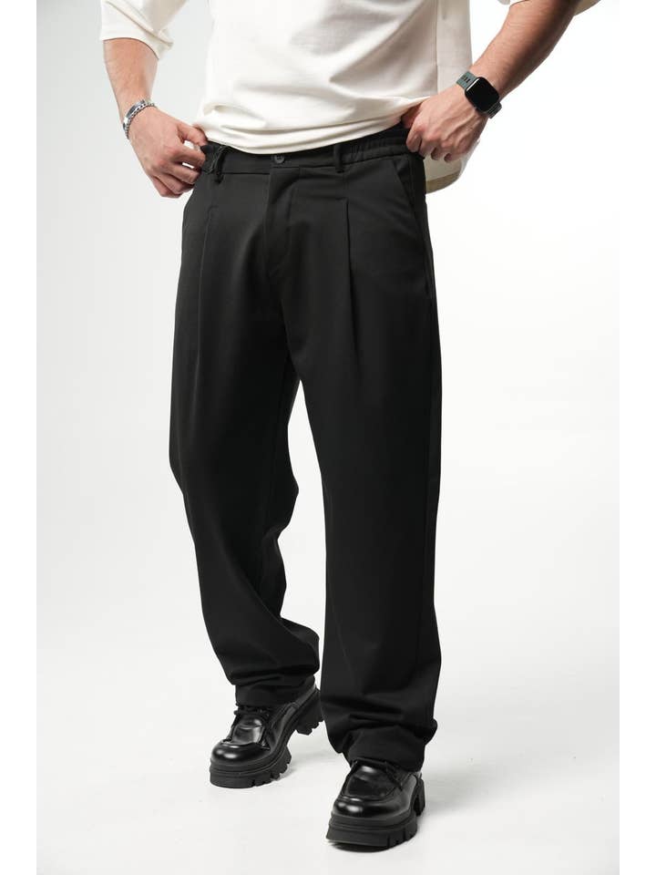 PremiumDenim - Wholesale Pants – Men's - Baggy Fabric Trousers Pants Black