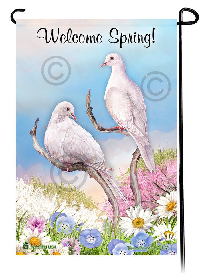 White Doves - Welcome Spring Garden Flag for wholesale by Pet Gifts USA, LLC