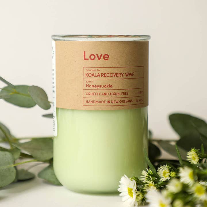 Goods That Matter - Wholesale Jar/Filled Candle - Love, Honeysuckle Scent, gives to WWF, Eco Friendly Coco Soy0