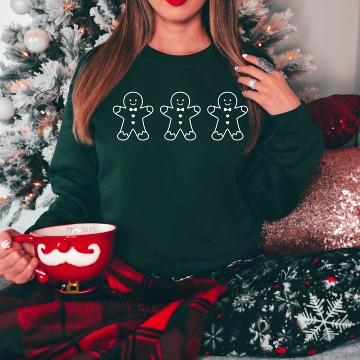 Gingerbread Man Green Sweatshirt for wholesale by Lush Designs