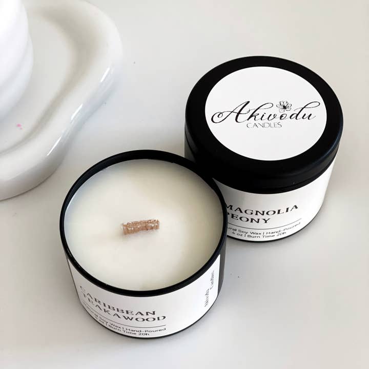 Akivodu Candles - Wholesale Travel Candles - Wood Wick Candle 4 oz- Multiple scents