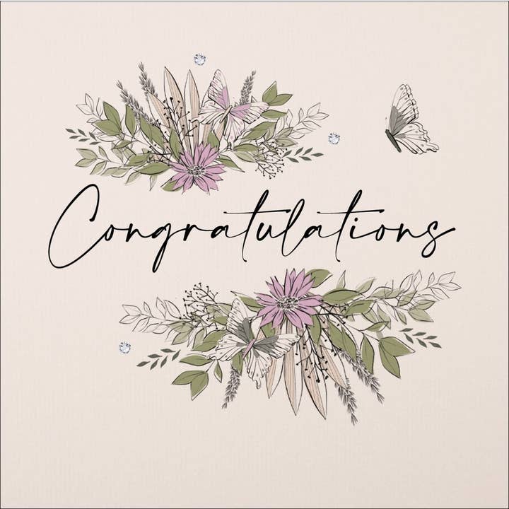 Enhorabuena, Tarjeta Hecha a Mano - Rociadas Florales y Mariposas para venta al por mayor de The Handcrafted Card Company