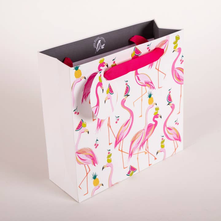 Sara Miller Medium Gift Bag Pink Birds/Flamingos for wholesale by Penny Kennedy Ltd