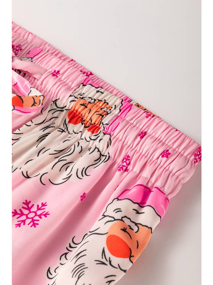 Pink Santa Claus Snowflake Long Sleeve Shirt Christmas Pajama Set for wholesale on Faire