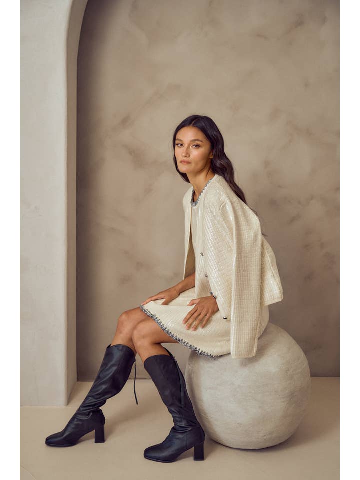 CREAM ILT4818Â Sequin Button Down Knit Cardigan for wholesale on Faire